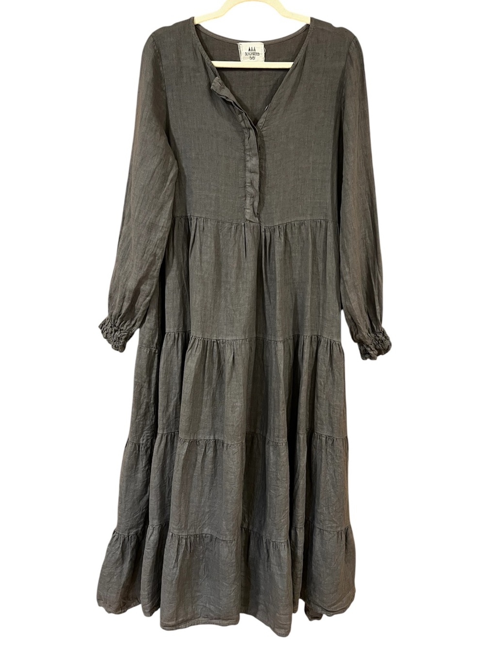 Beachwood Baby The Mara Dress Dark Grey One Size Linen Italy Coastal Beach Fall